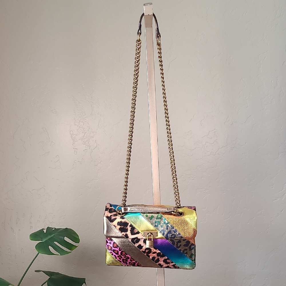Kurt Geiger Brixton Lock Gold Rainbow Multi-Color Metallic Leather Bag Purse - Picture 16 of 16